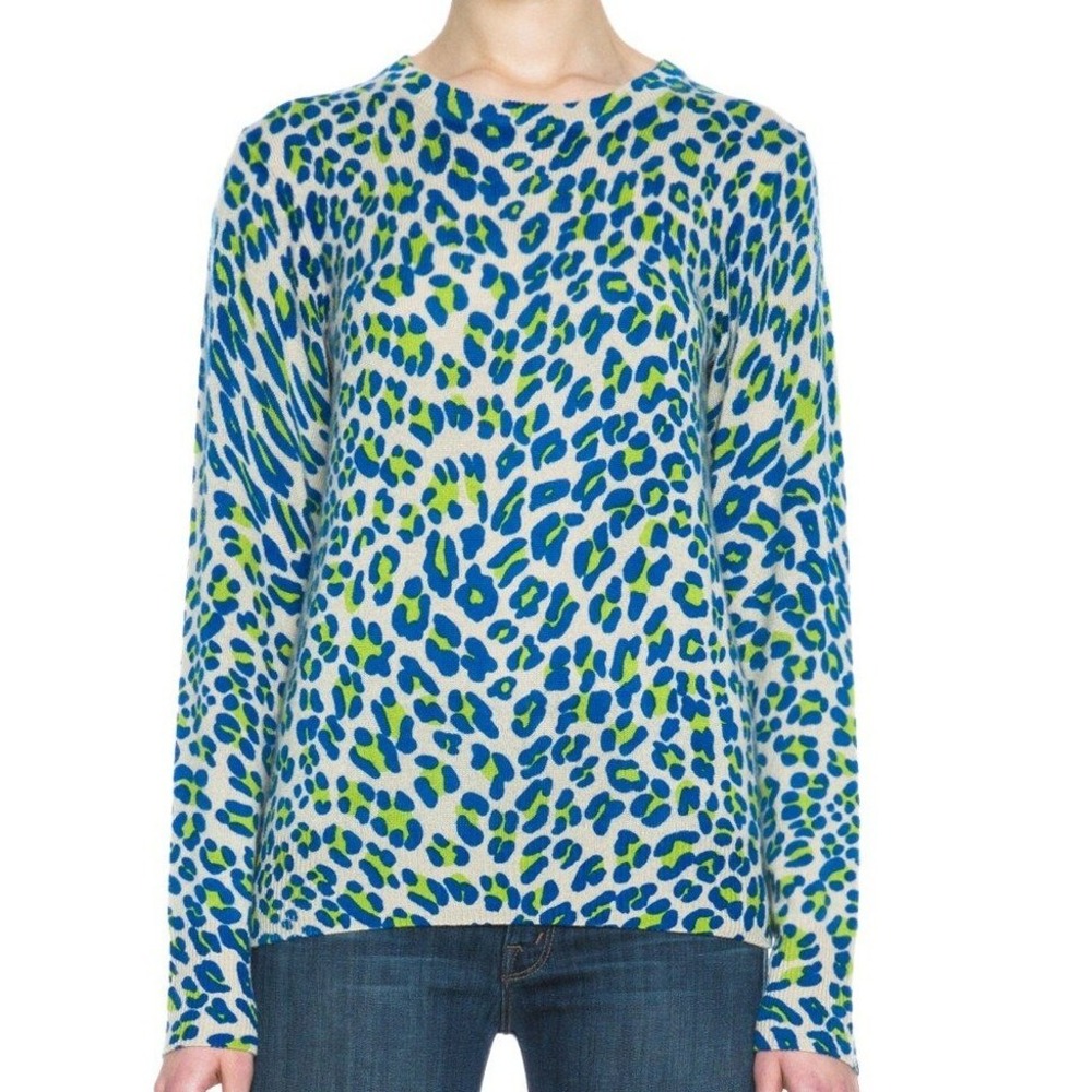 Equipment Dune Multi Shane Crew Leopard Print Cashmere Sweater